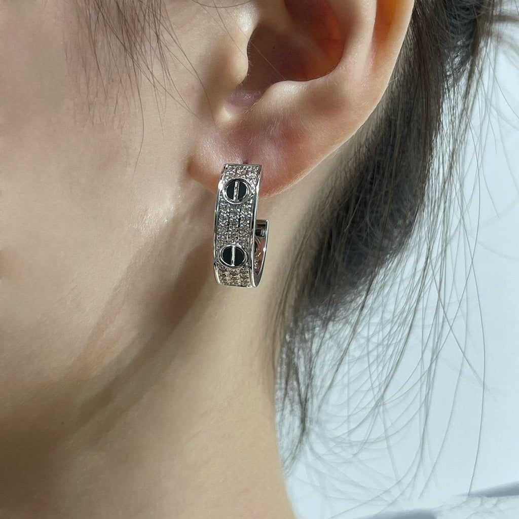 [Lumi Jewels]LOVE CERAMIC DIAMOND PAVED SILVER EARRINGS