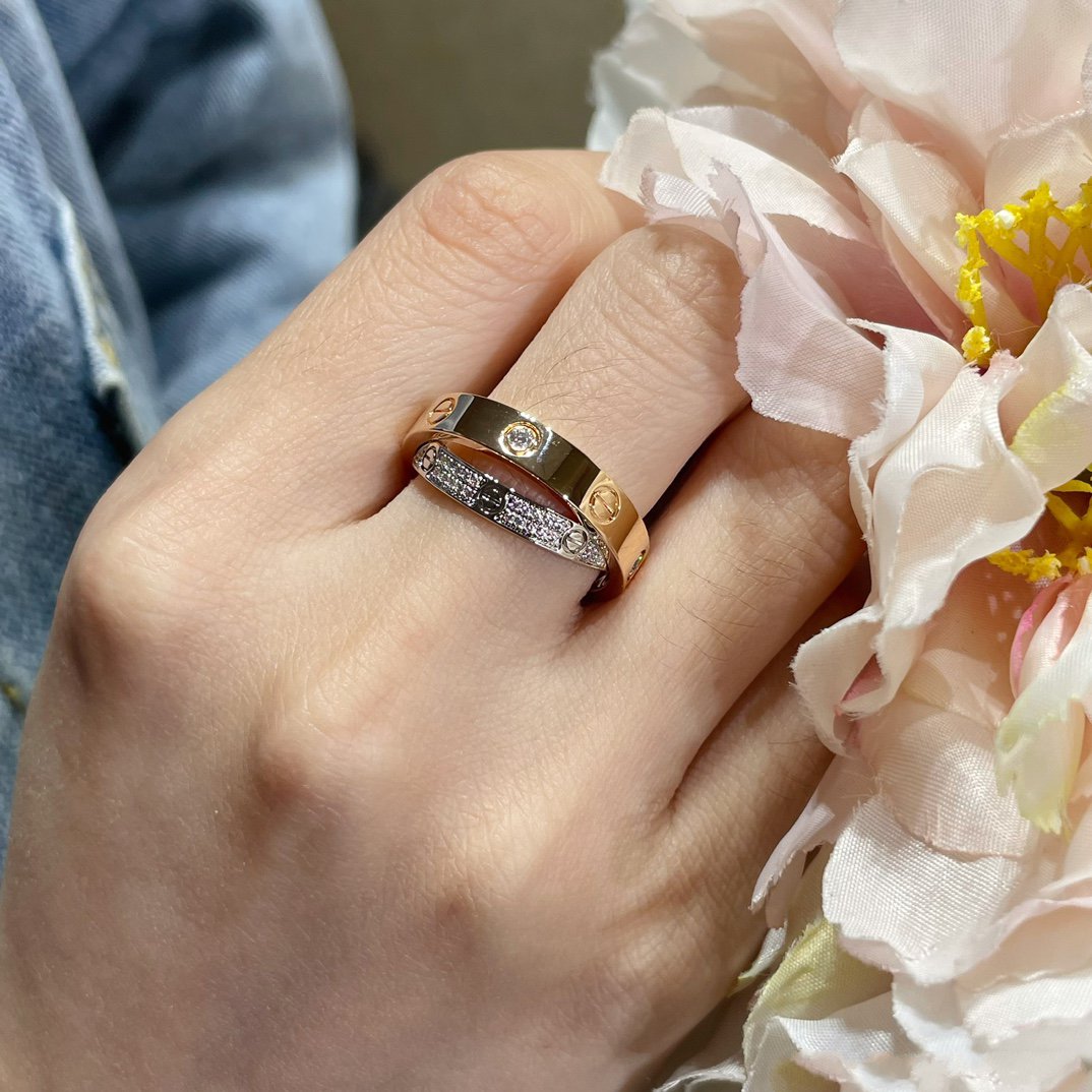 [Lumi Jewels]LOVE PINK GOLD SILVER DIAMOND DOUBLE RING