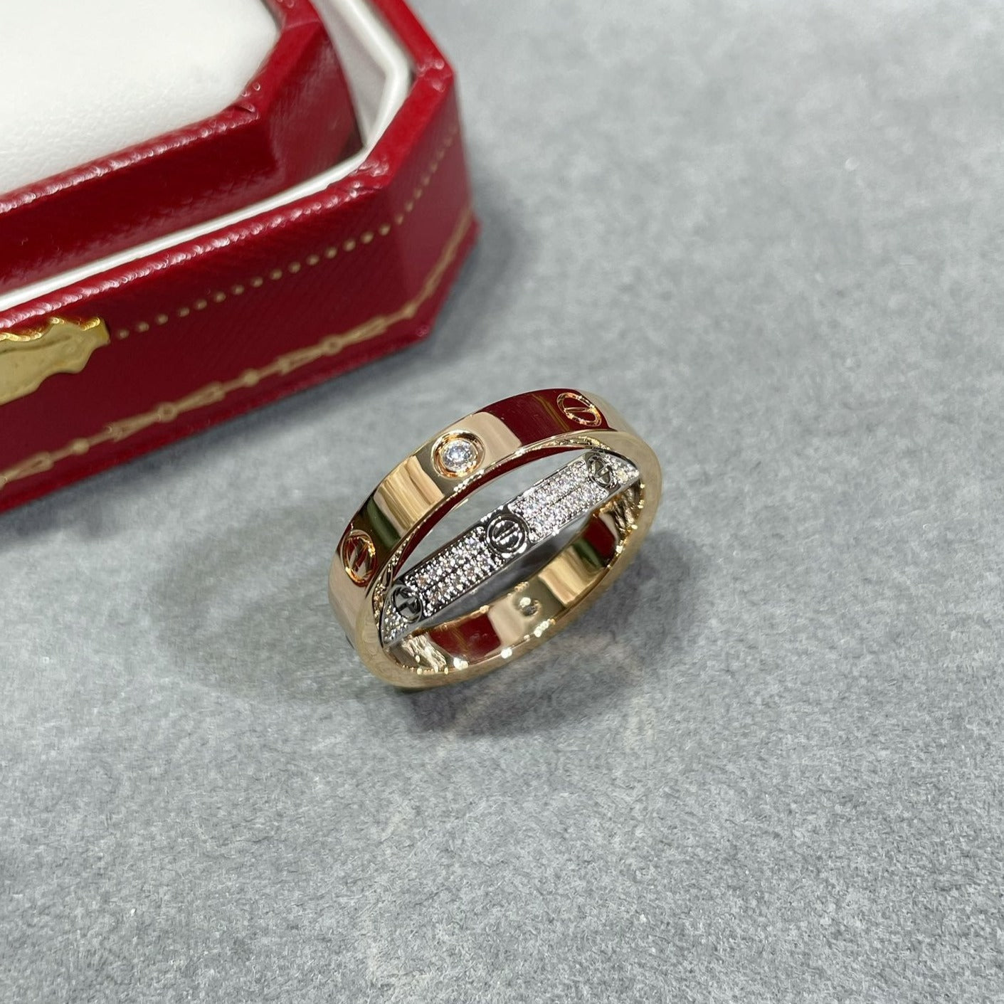 [Lumi Jewels]LOVE PINK GOLD SILVER DIAMOND DOUBLE RING