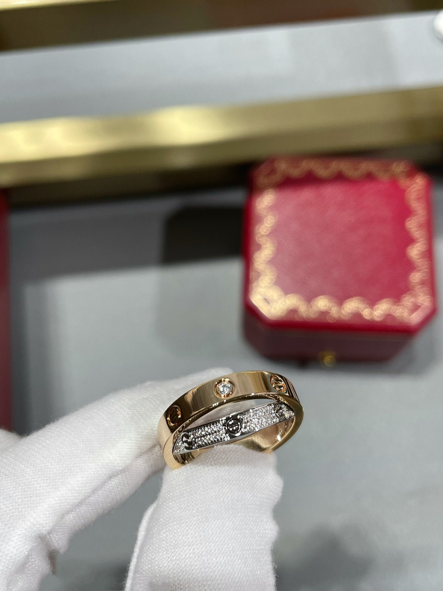 [Lumi Jewels]LOVE PINK GOLD SILVER DIAMOND DOUBLE RING
