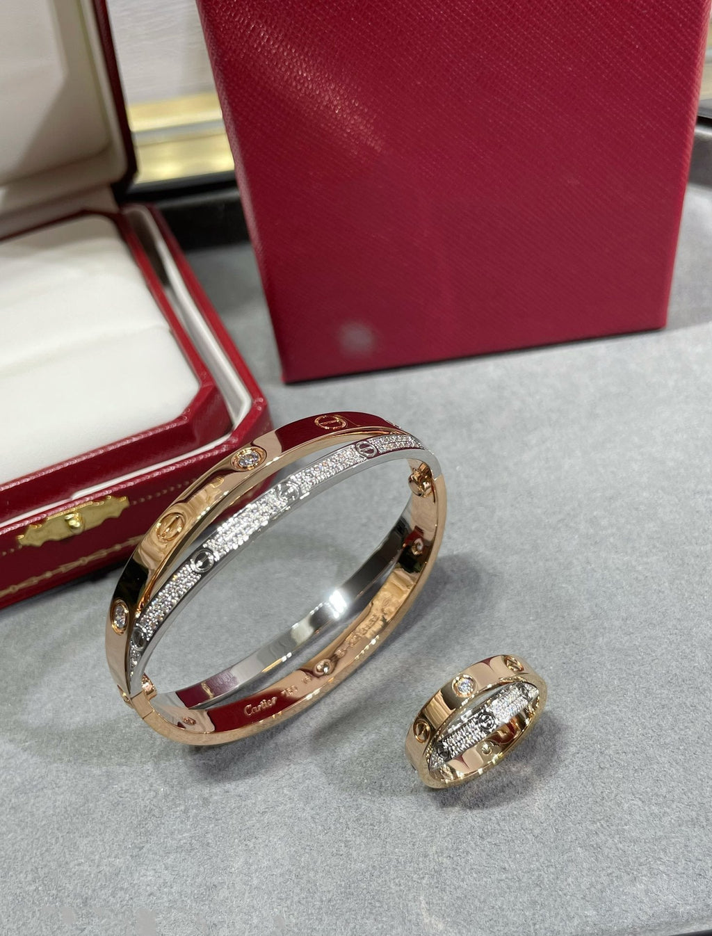 [Lumi Jewels]LOVE PINK GOLD SILVER DIAMOND DOUBLE RING