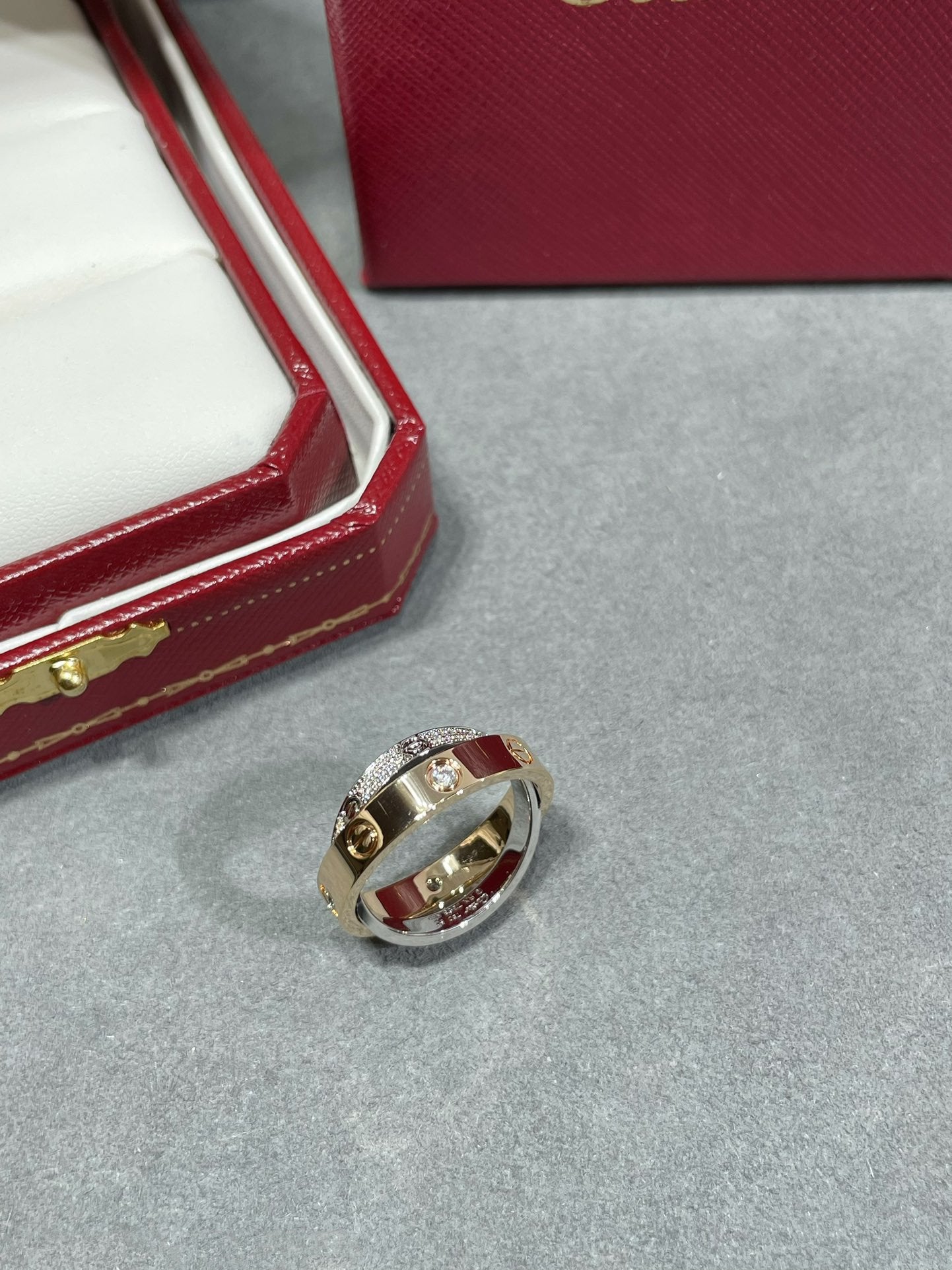 [Lumi Jewels]LOVE PINK GOLD SILVER DIAMOND DOUBLE RING