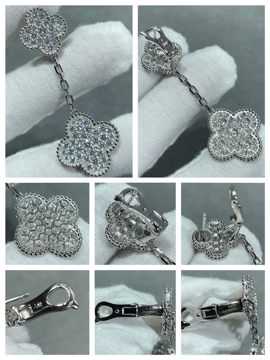 [Lumi Jewels]CLOVER 2 MOTIFS DIAMOND PAVED SILVER EARRINGS