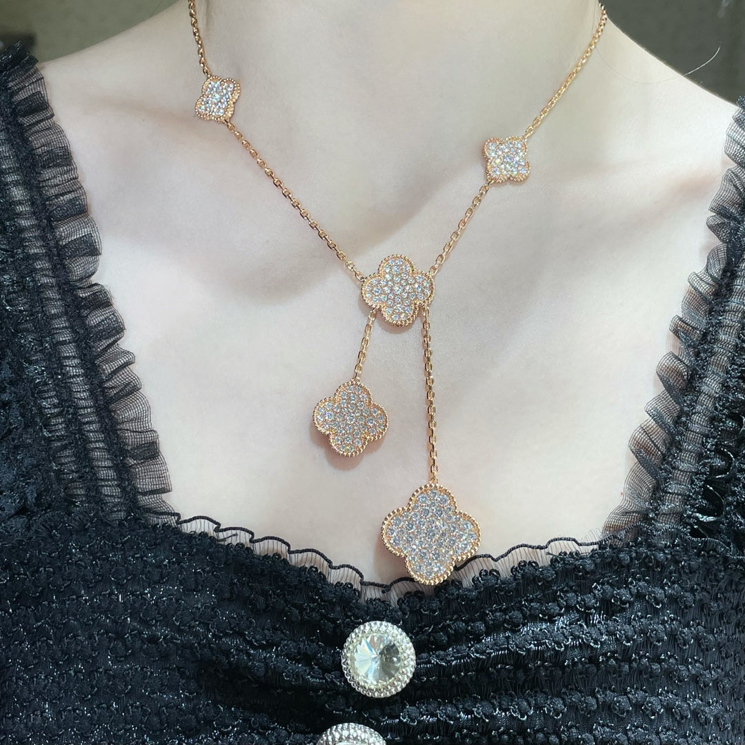 [Lumi Jewels]CLOVER 6 MOTIF DIAMOND PAVED NECKLACE