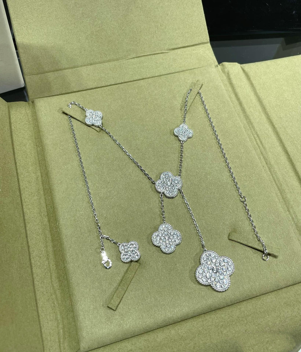 [Lumi Jewels]CLOVER 6 MOTIF DIAMOND PAVED NECKLACE