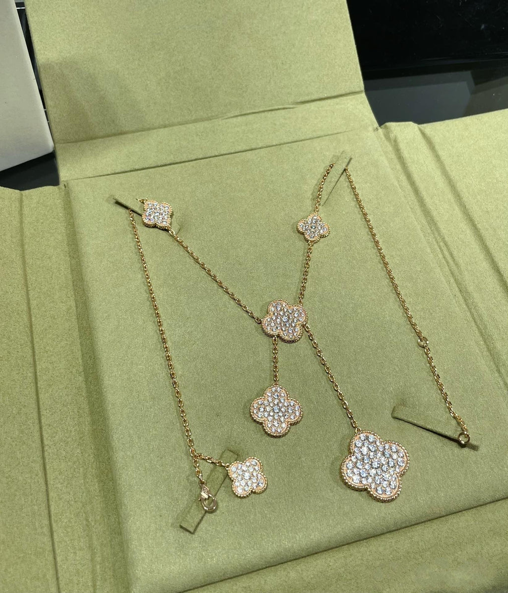 [Lumi Jewels]CLOVER 6 MOTIF DIAMOND PAVED NECKLACE