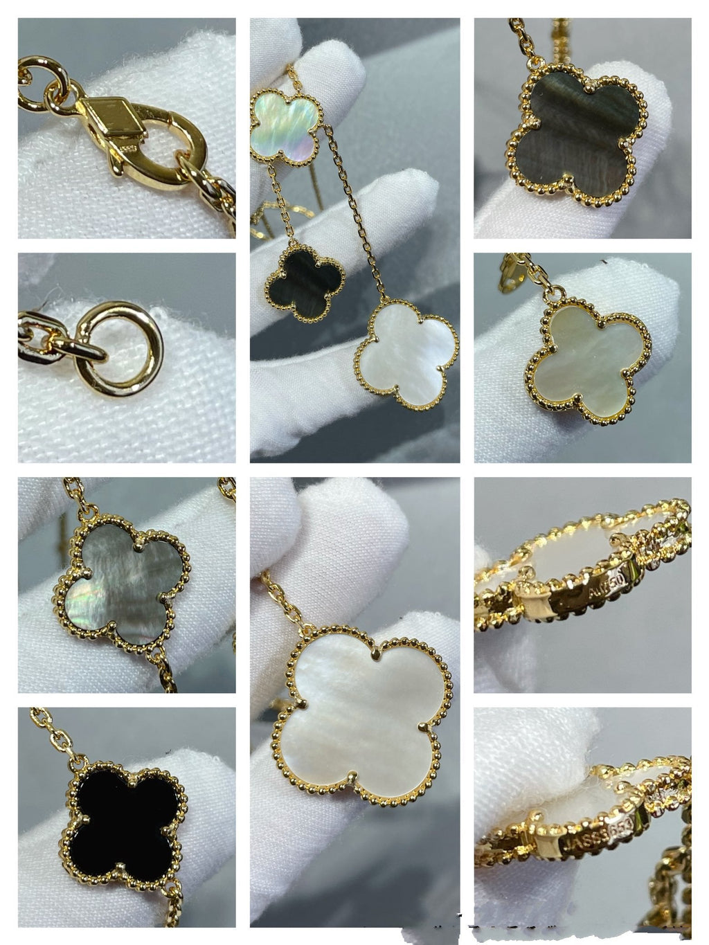 [Lumi Jewels]CLOVER 6 MOTIF MOP ONYX GOLD NECKLACE