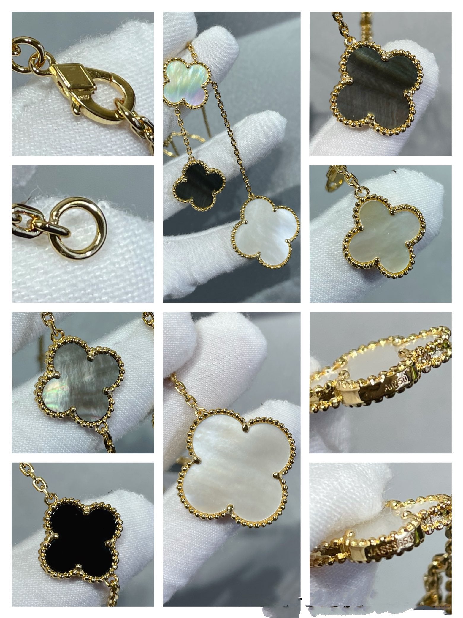 [Lumi Jewels]CLOVER 6 MOTIF MOP ONYX GOLD NECKLACE