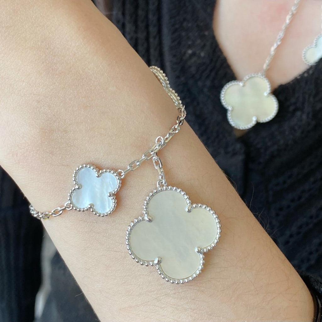 [Lumi Jewels]CLOVER 5 MOTIF WHITE MOP SILVER BRACELET