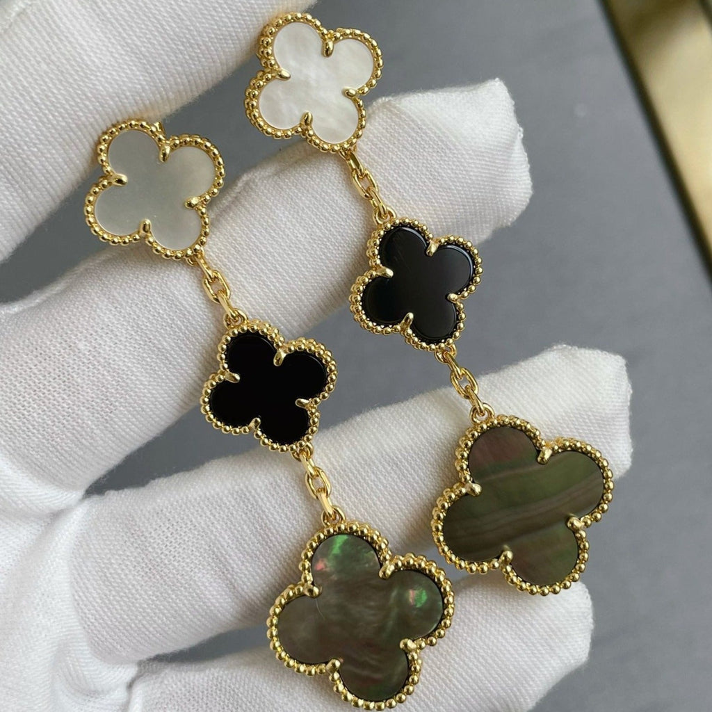[Lumi Jewels]CLOVER 3 MOTIF MOP ONYX DARK MOP PINK GOLD EARRINGS