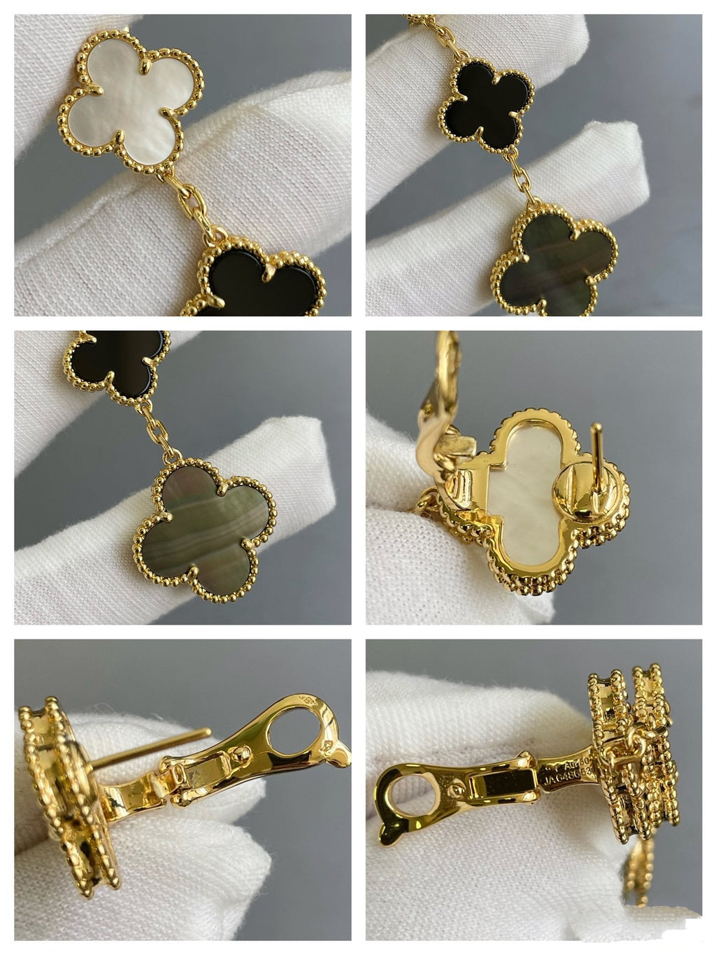 [Lumi Jewels]CLOVER 3 MOTIF MOP ONYX DARK MOP PINK GOLD EARRINGS