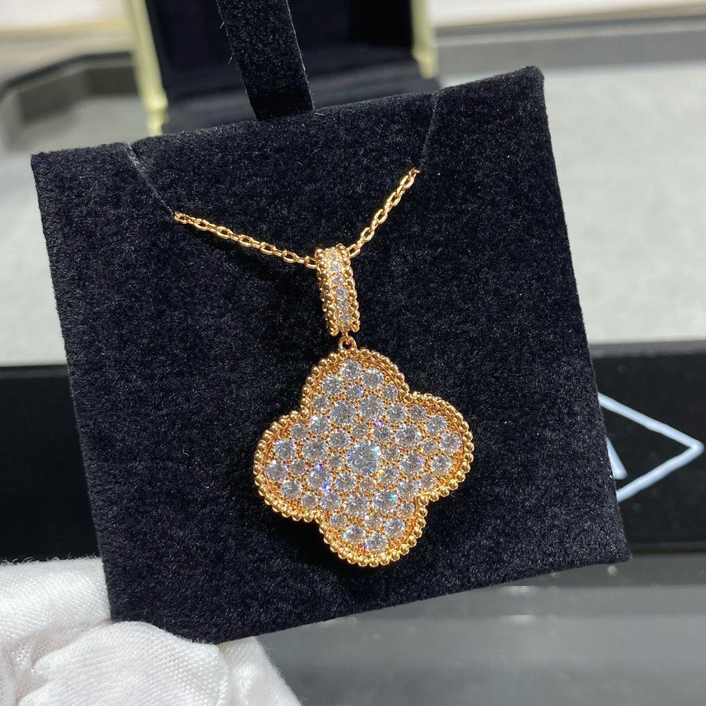 [Lumi Jewels]CLOVER 25MM LARGE PEDANT DIAMOND PAVED LONG NECKLACE