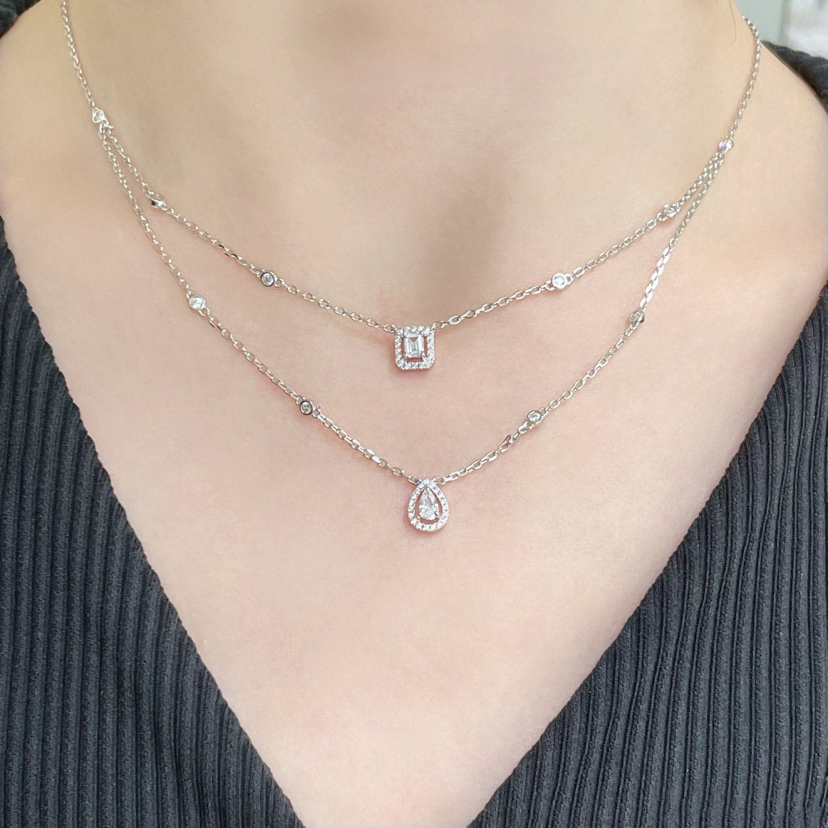 [Lumi]MY TWIN 2 ROW DIAMOND NECKLACE