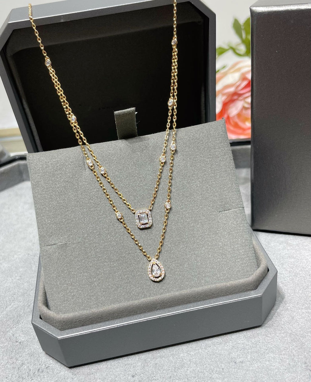 [Lumi]MY TWIN 2 ROW DIAMOND NECKLACE