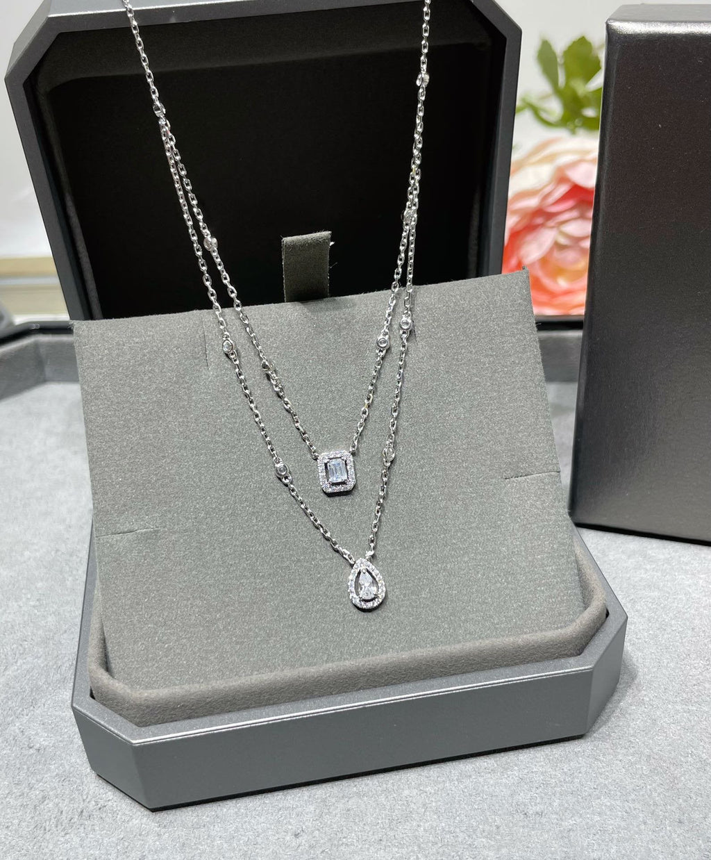 [Lumi]MY TWIN 2 ROW DIAMOND NECKLACE