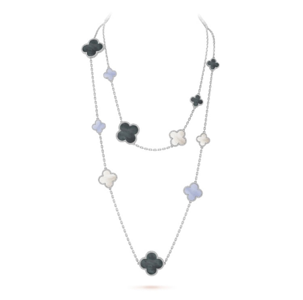 [Lumi Jewels]CLOVER 16 MOTIF CHALCEDONY MOP SILVER NECKLACE