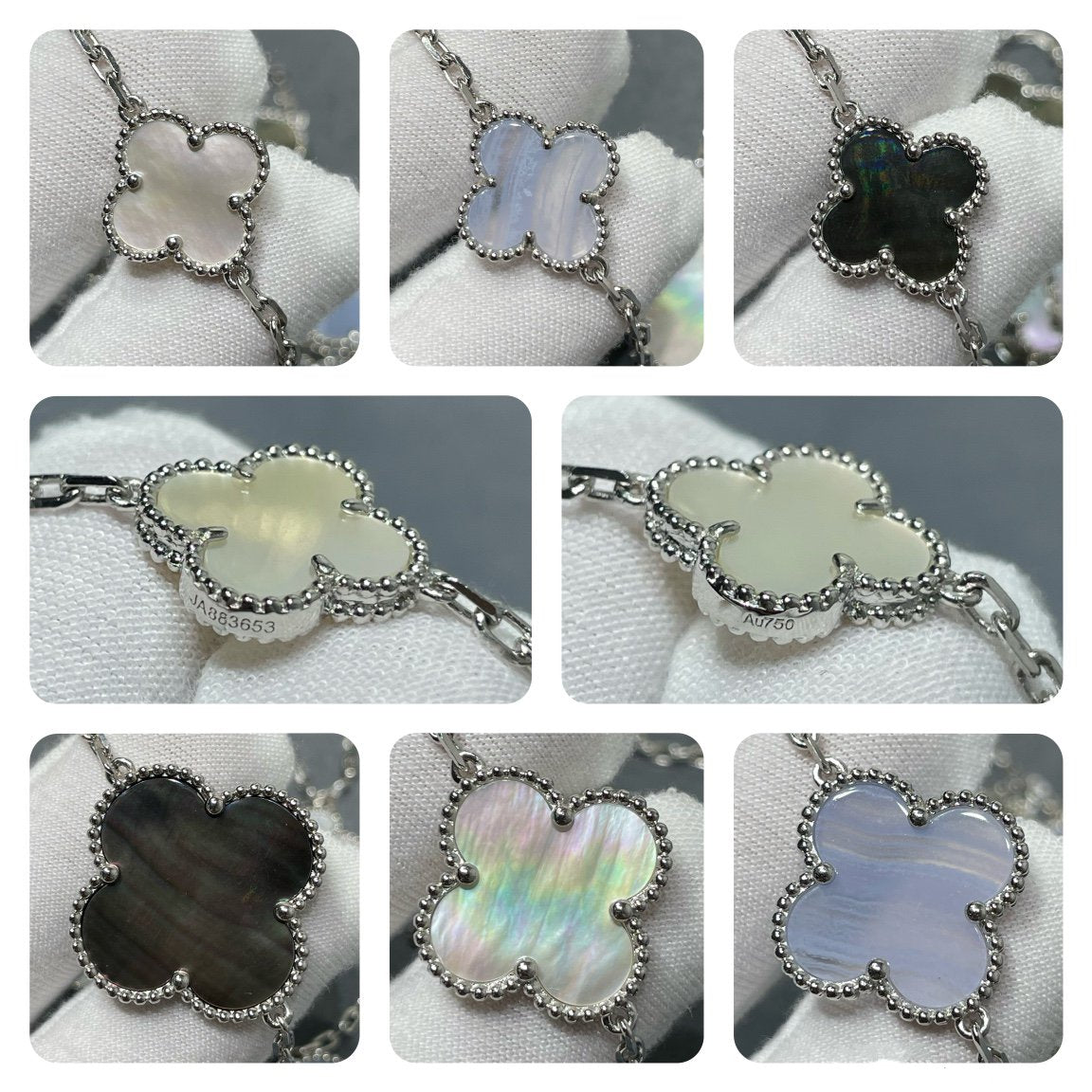 [Lumi Jewels]CLOVER 16 MOTIF CHALCEDONY MOP SILVER NECKLACE