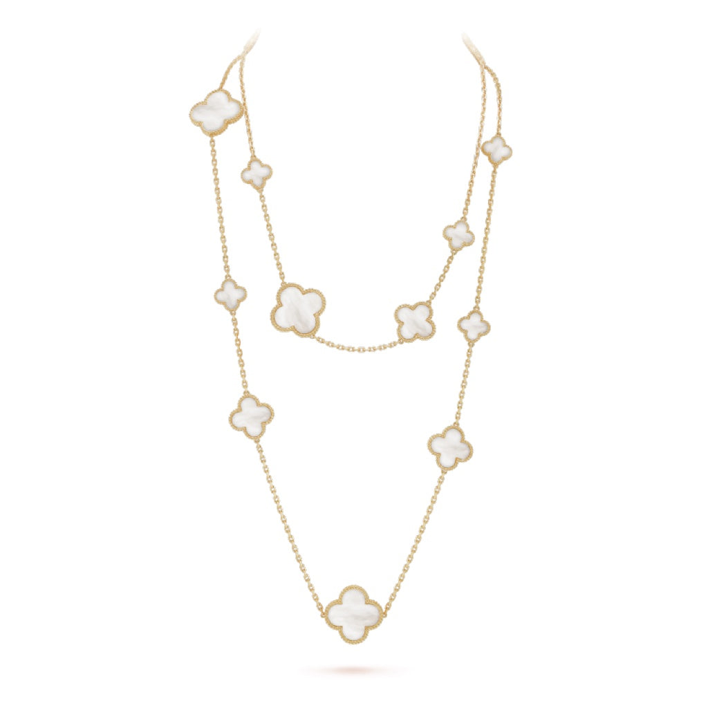 [Lumi Jewels]CLOVER 16 MOTIF WHITE MOP GOLD NECKLACE