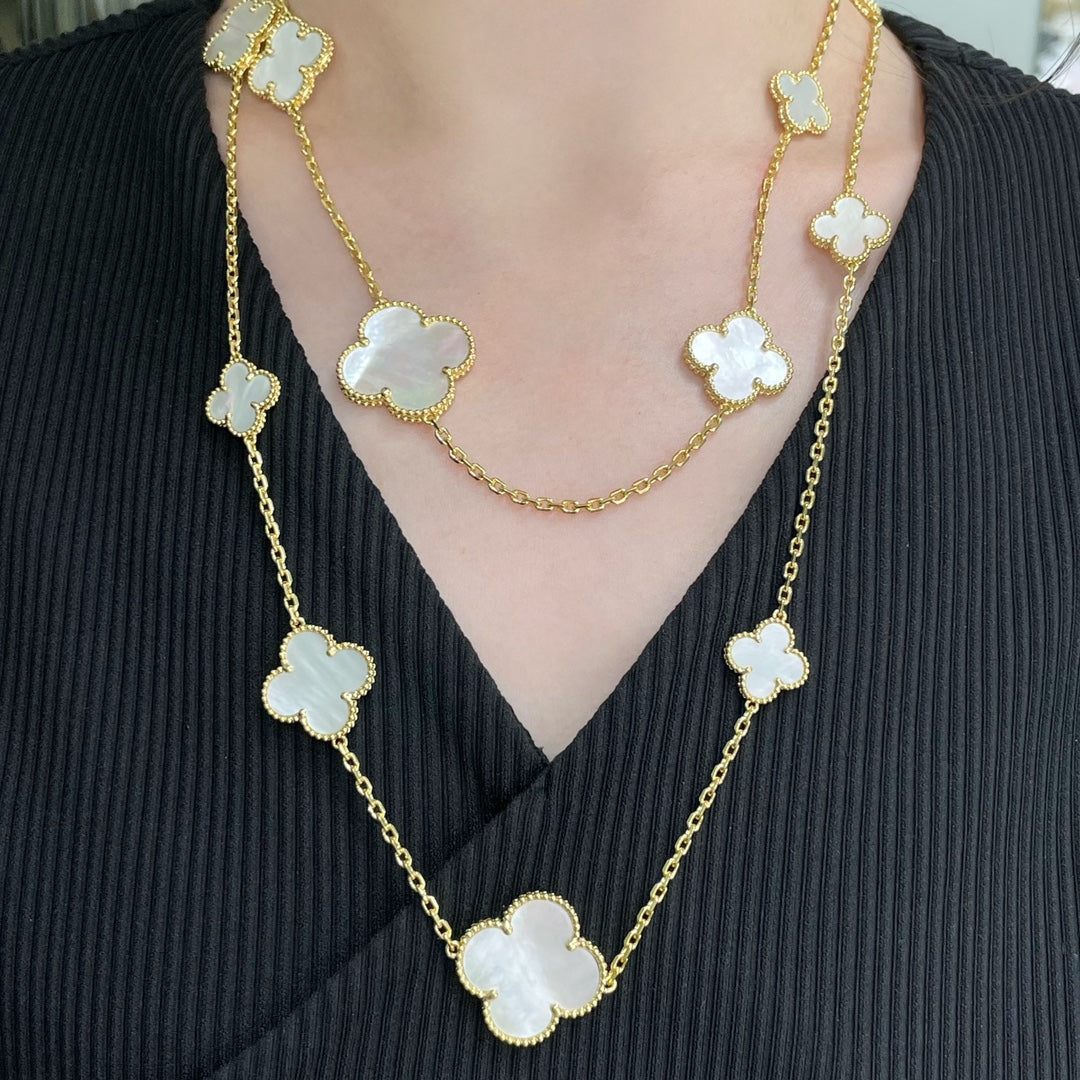[Lumi Jewels]CLOVER 16 MOTIF WHITE MOP GOLD NECKLACE