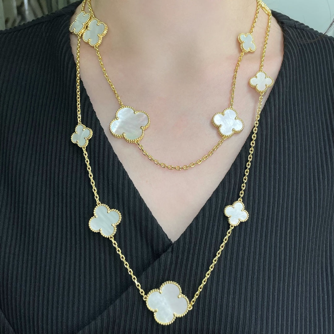 [Lumi Jewels]CLOVER 16 MOTIF WHITE MOP GOLD NECKLACE