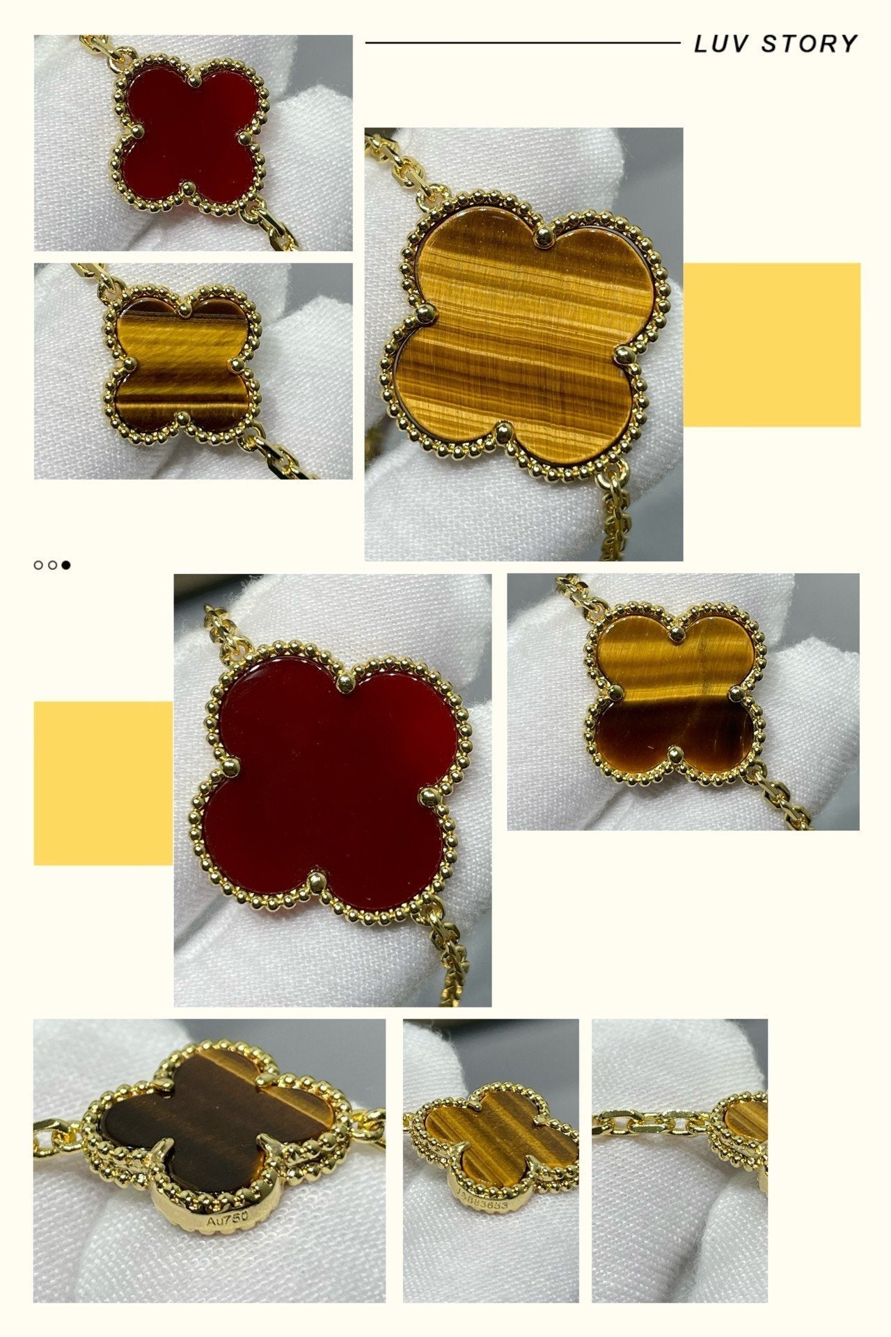 [Lumi Jewels]CLOVER 16 MOTIF CARNELIAN TIGER EYE ROSE GOLD NECKLACE