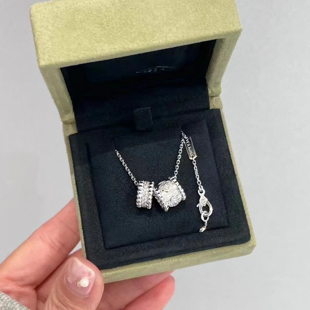 [Lumi Jewels]PERLEE DOUBLE PENDANT SILVER DIAMOND NECKLACE