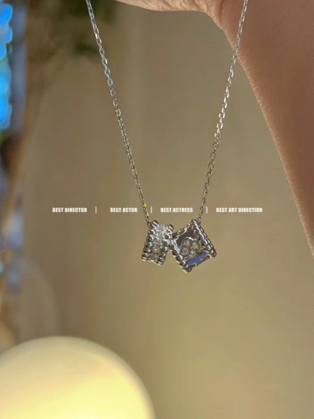 [Lumi Jewels]PERLEE DOUBLE PENDANT SILVER DIAMOND NECKLACE