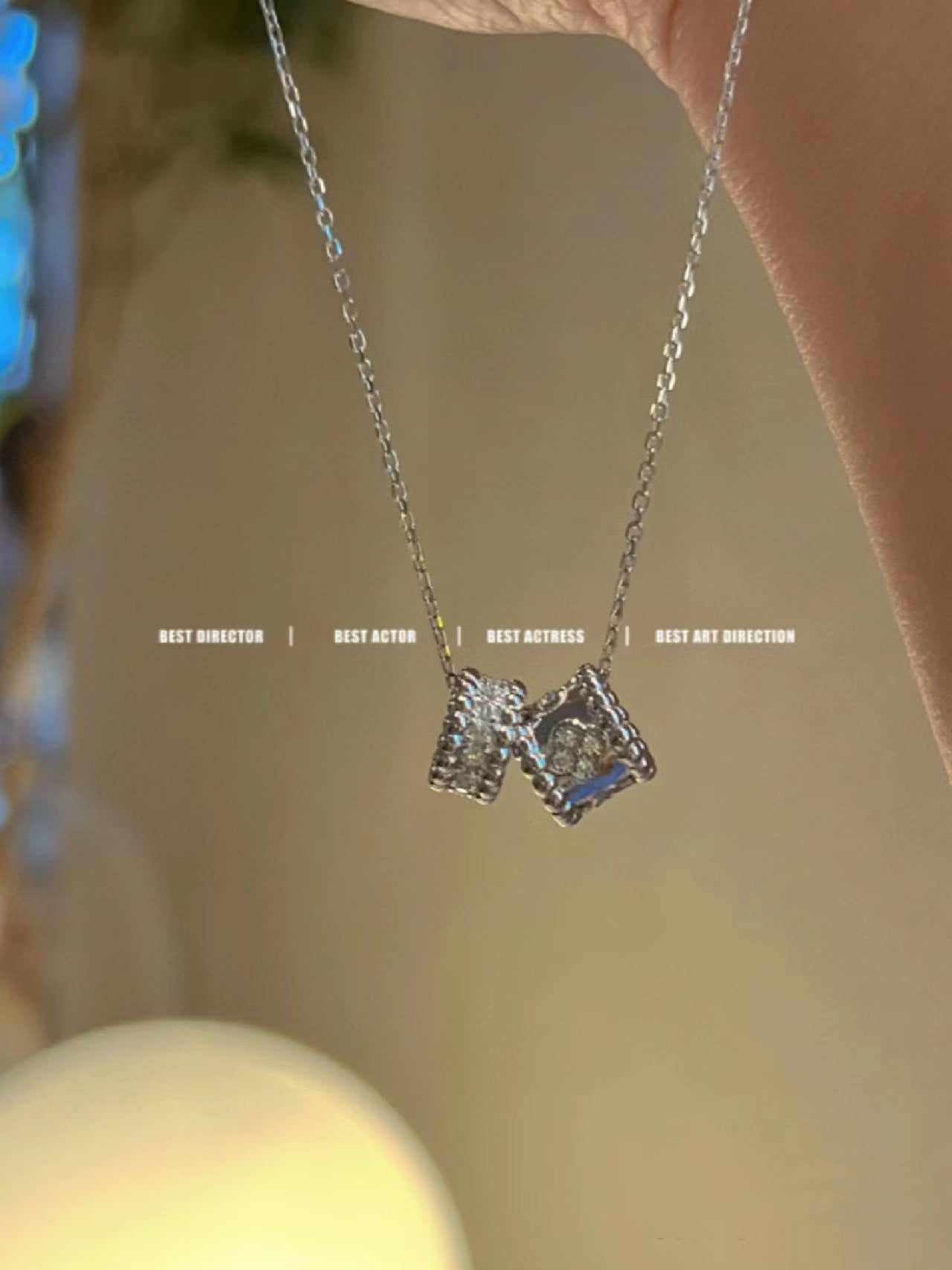 [Lumi Jewels]PERLEE DOUBLE PENDANT SILVER DIAMOND NECKLACE
