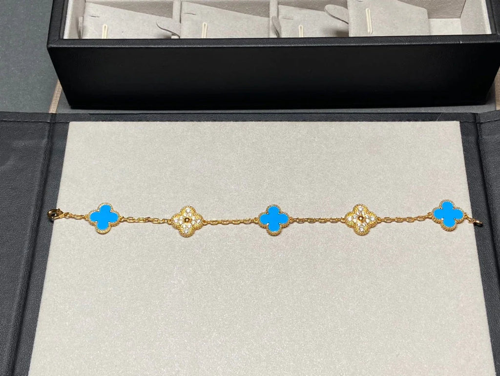 [Lumi Jewels] CLOVER 5 MOTIF BLUE AGATE BRACELET COLLECTION