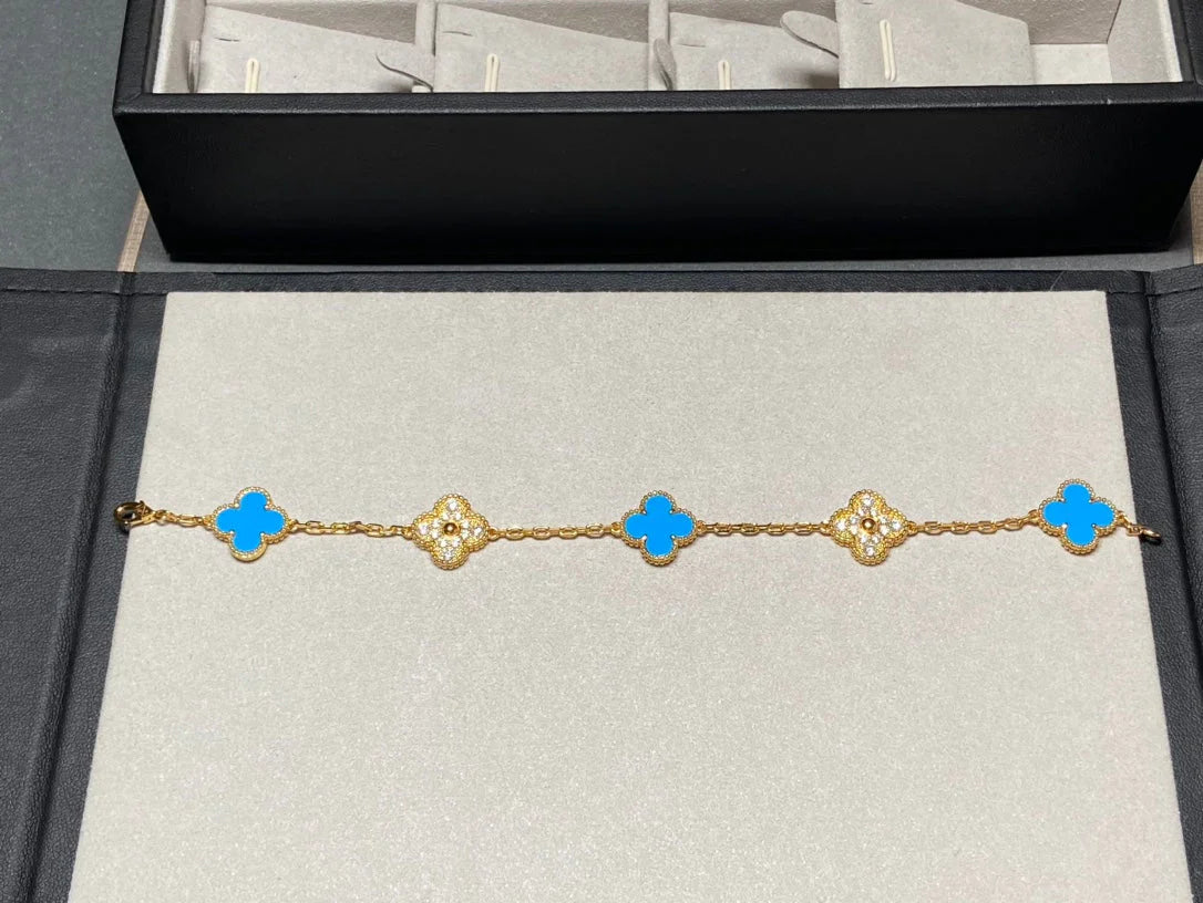 [Lumi Jewels] CLOVER 5 MOTIF BLUE AGATE BRACELET COLLECTION