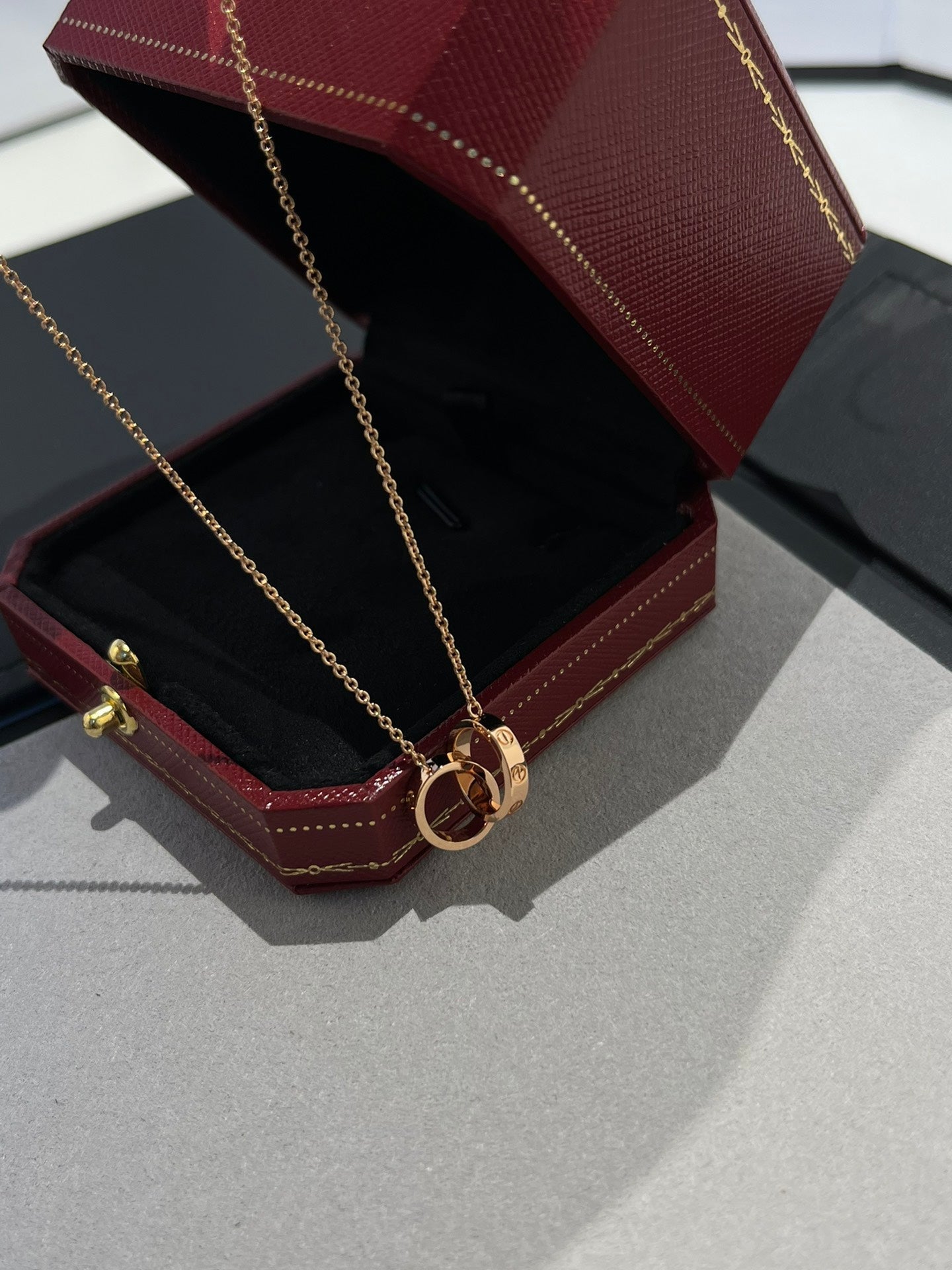 [Lumi Jewels]LOVE NECKLACE DOUBLE RING PINK GOLD