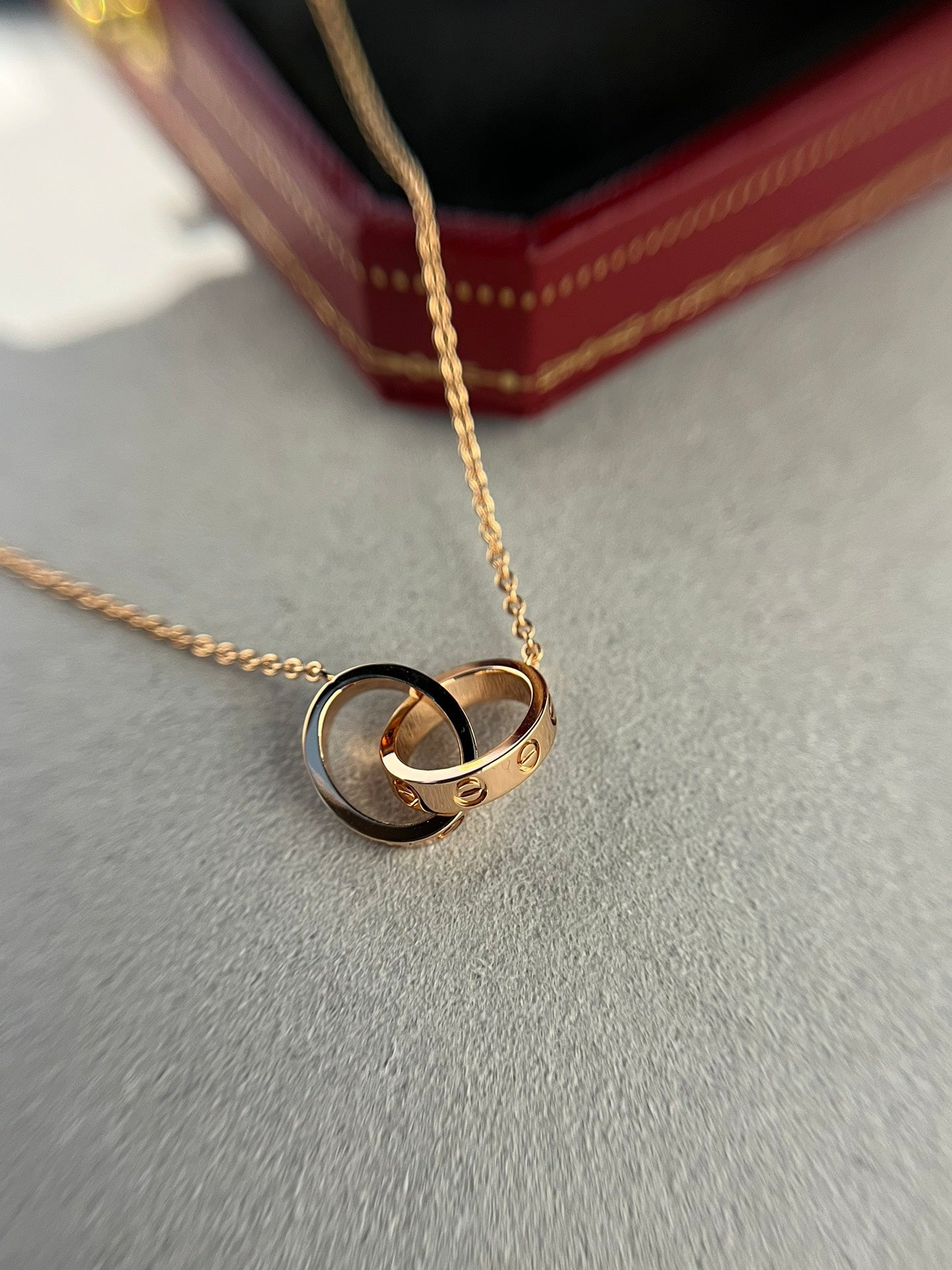 [Lumi Jewels]LOVE NECKLACE DOUBLE RING PINK GOLD