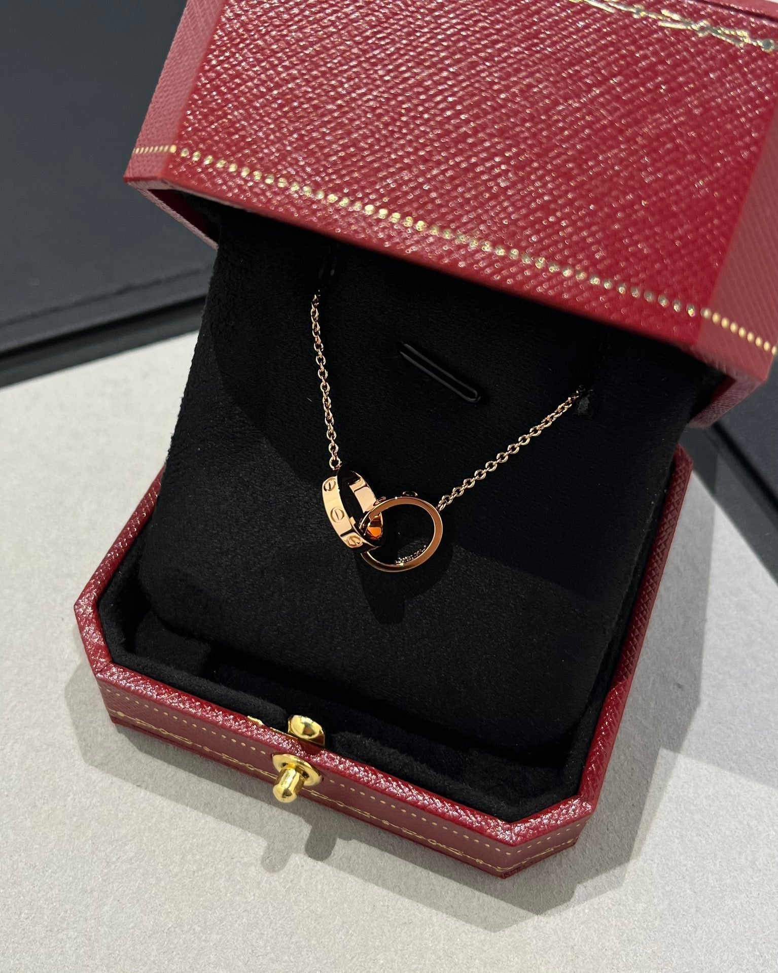 [Lumi Jewels]LOVE NECKLACE DOUBLE RING PINK GOLD