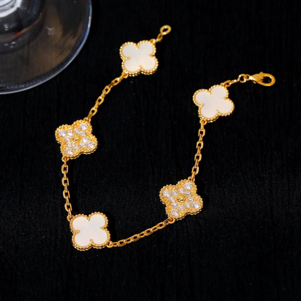 [Lumi Jewels]CLOVER WHITE PEARL MOP 5 MOTIF BRACELET COLLECTION