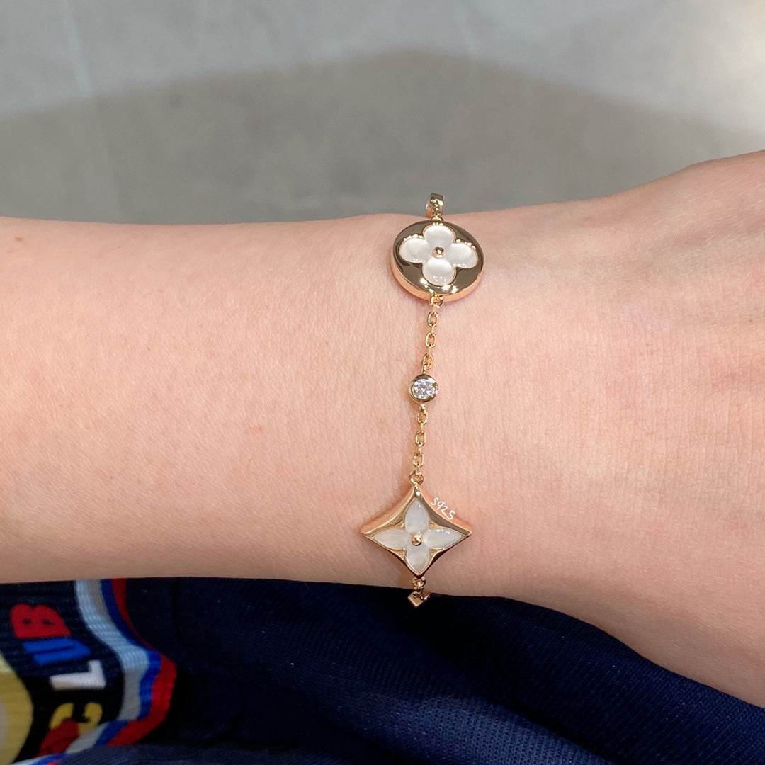 [Lumi Jewels]STAR AND SUN 4 MOTIF WHITE MOP PINK GOLD BRACELET