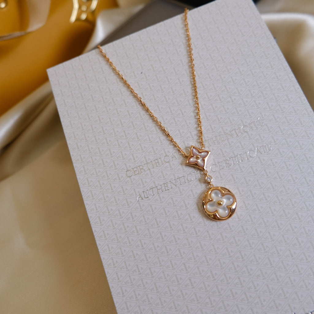 [Lumi Jewels]STAR AND SUN WHITE MOP 2 MOTIF PINK GOLD NECKLACE