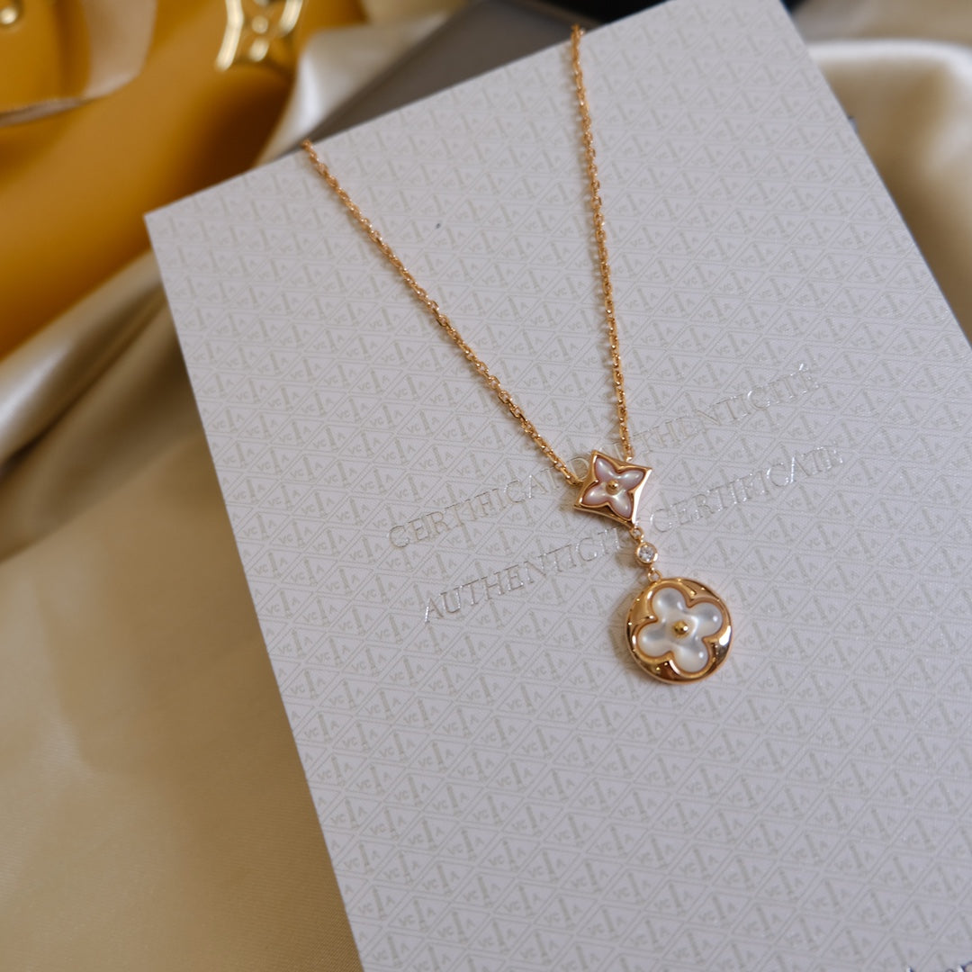 [Lumi Jewels]STAR AND SUN WHITE MOP 2 MOTIF PINK GOLD NECKLACE