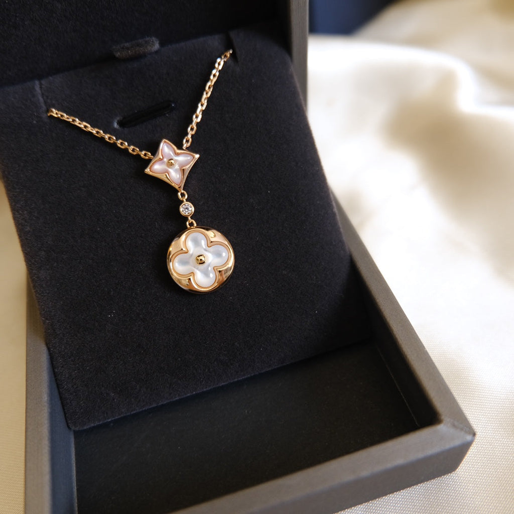 [Lumi Jewels]STAR AND SUN WHITE MOP 2 MOTIF PINK GOLD NECKLACE