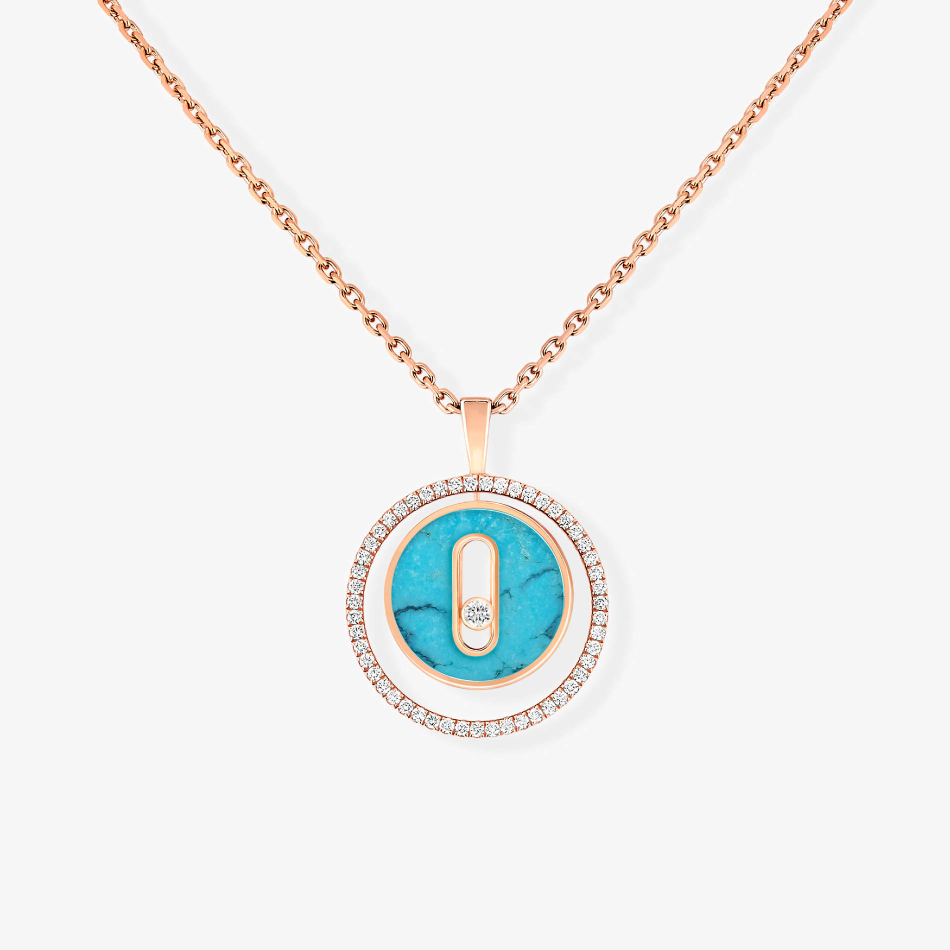 [Lumi]LUCKY MOVE 1 DIAMOND TURQUOISE PINK GOLD DIAMOND NECKLACE