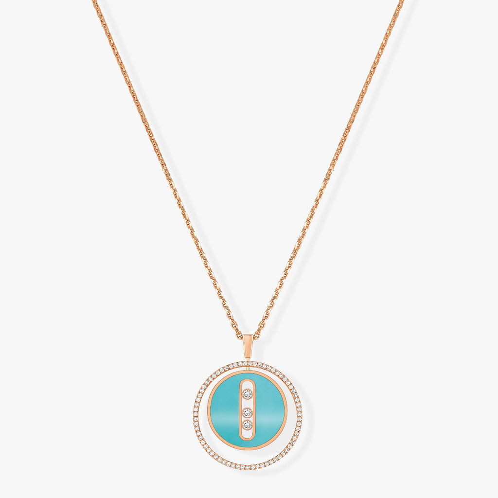 [Lumi]LUCKY MOVE 3 DIAMONDS TURQUOISE PINK GOLD DIAMOND NECKLACE