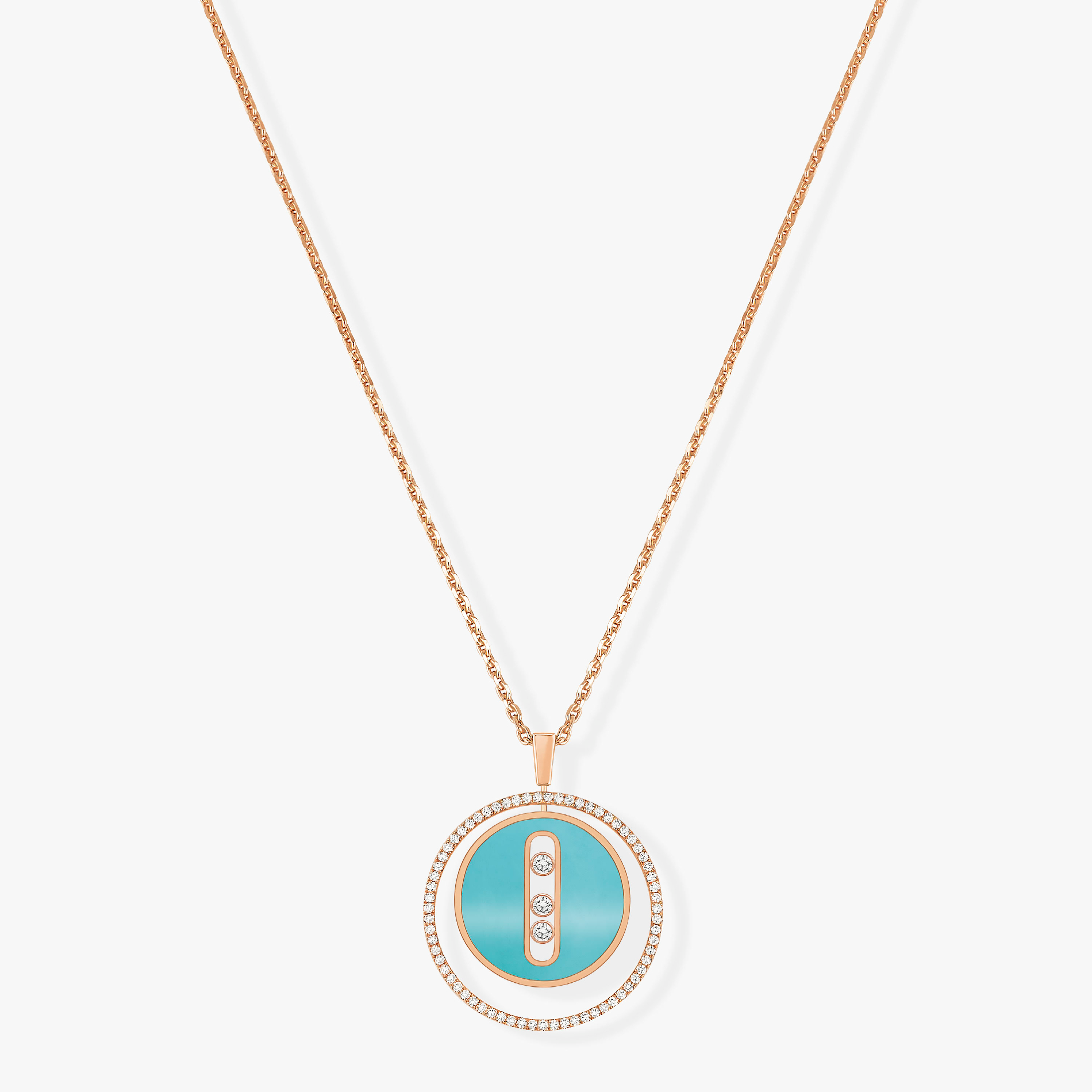[Lumi]LUCKY MOVE 3 DIAMONDS TURQUOISE PINK GOLD DIAMOND NECKLACE