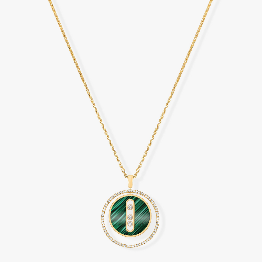 [Lumi]LUCKY MOVE 3 DIAMOND MALACHITE GOLD DIAMOND NECKLACE