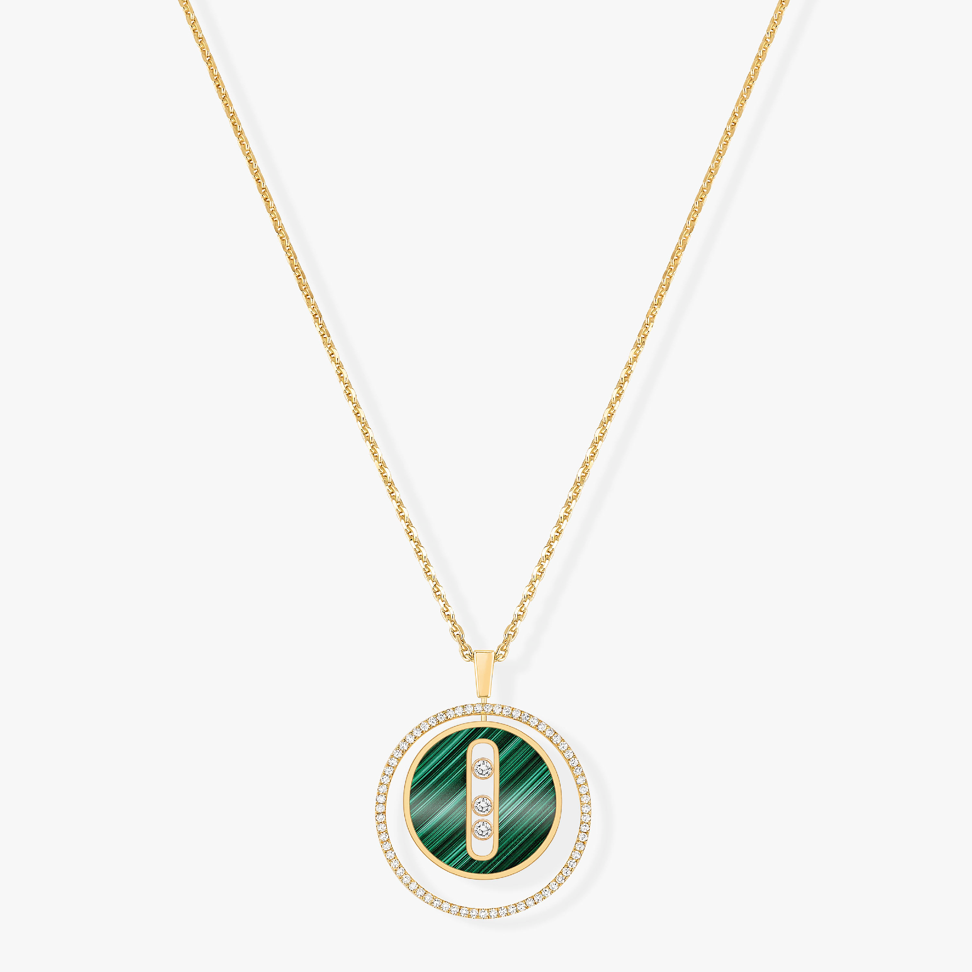 [Lumi]LUCKY MOVE 3 DIAMOND MALACHITE GOLD DIAMOND NECKLACE