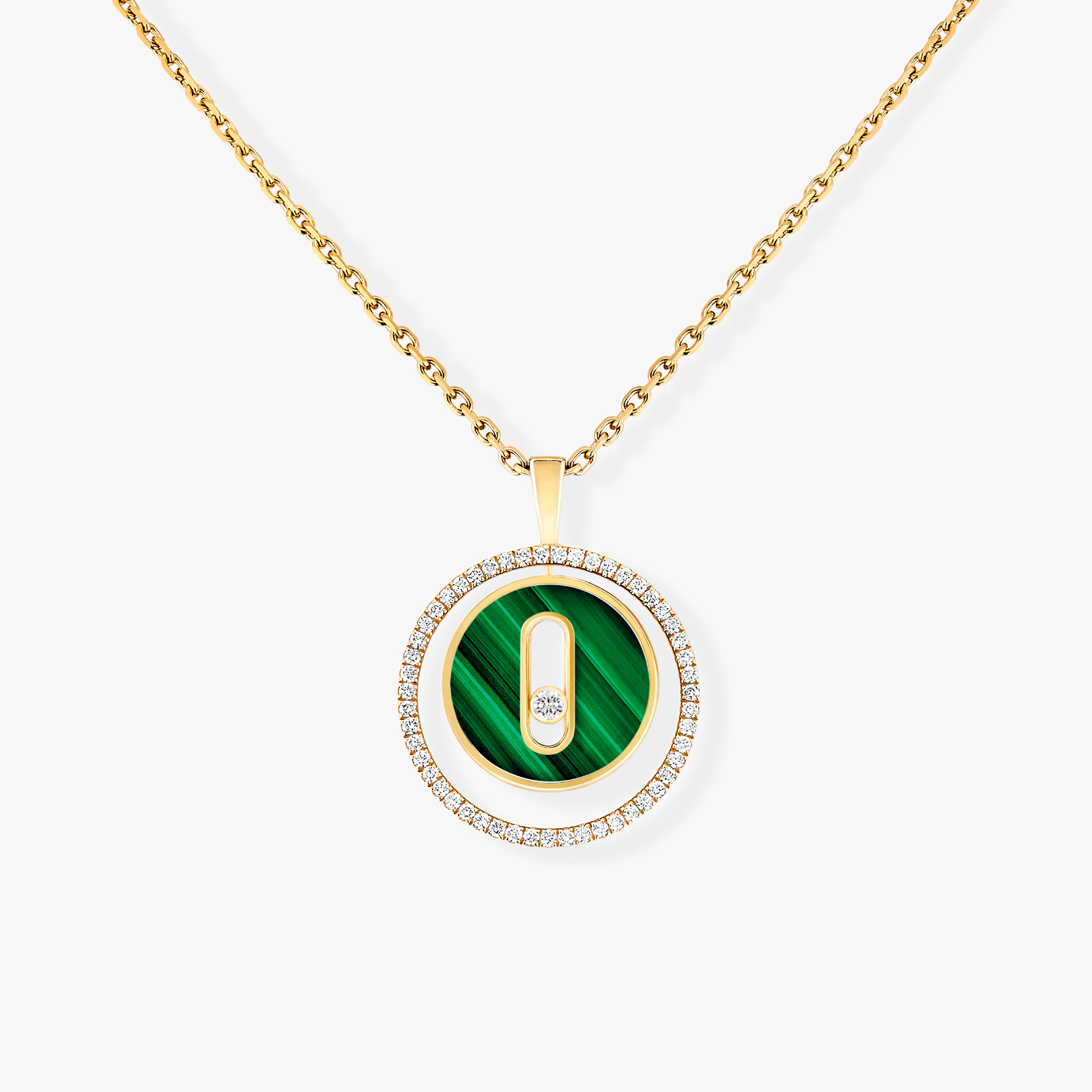 [Lumi]LUCKY MOVE 1 DIAMOND MALACHITE GOLD DIAMOND NECKLACE