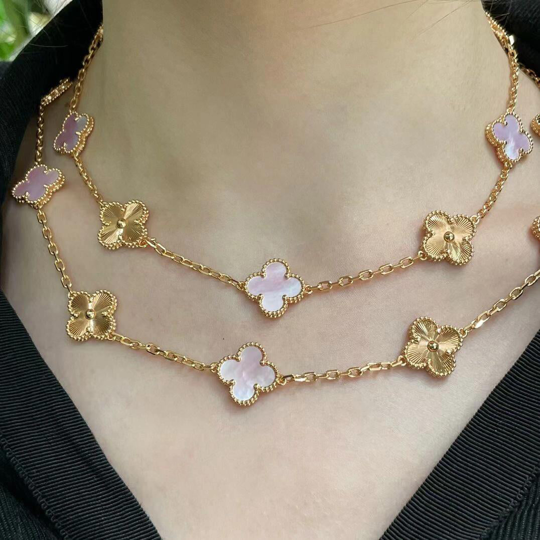 [Lumi Jewels]CLOVER 20 MOTIFS LASER PINK MOP NECKLACE