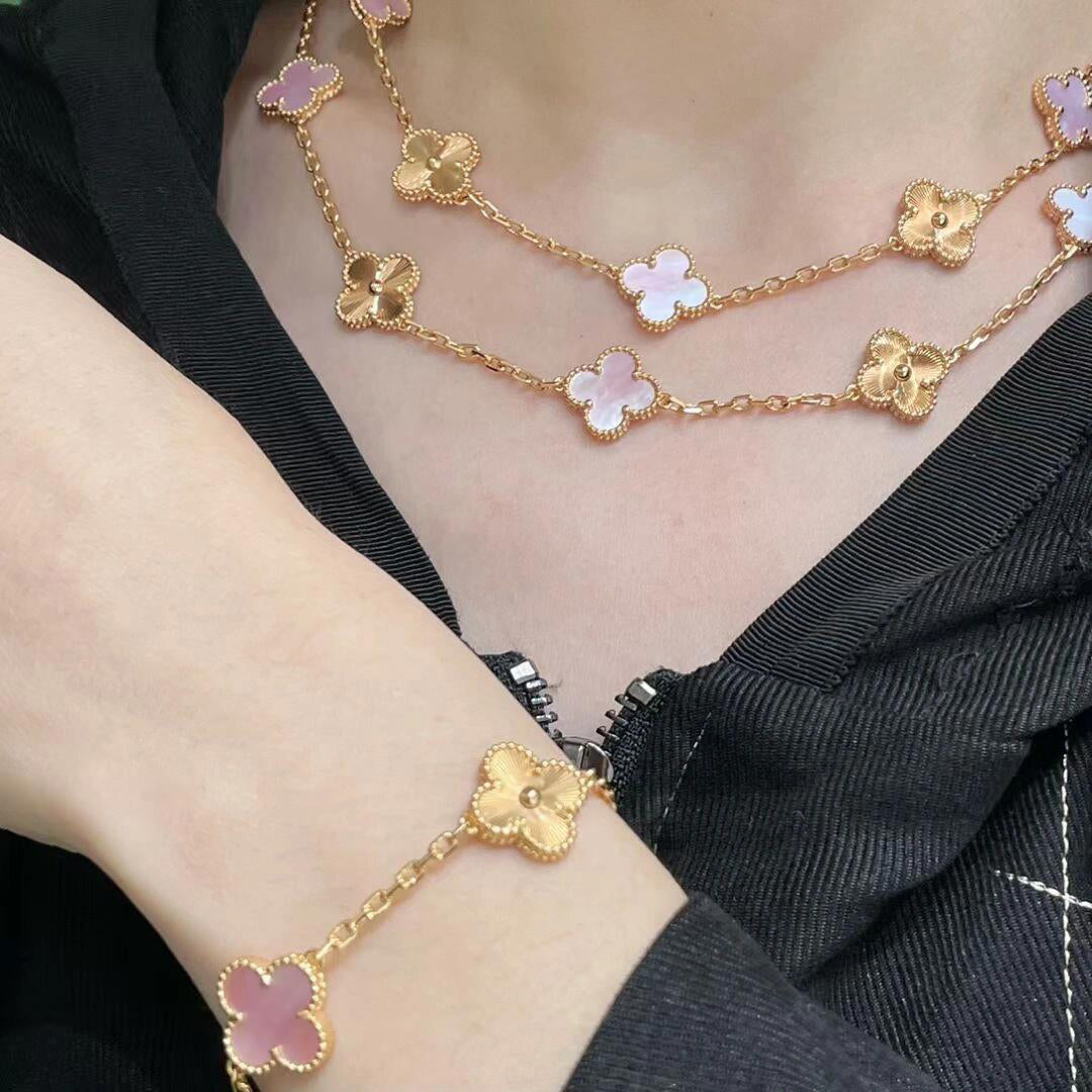 [Lumi Jewels]CLOVER 20 MOTIFS LASER PINK MOP NECKLACE