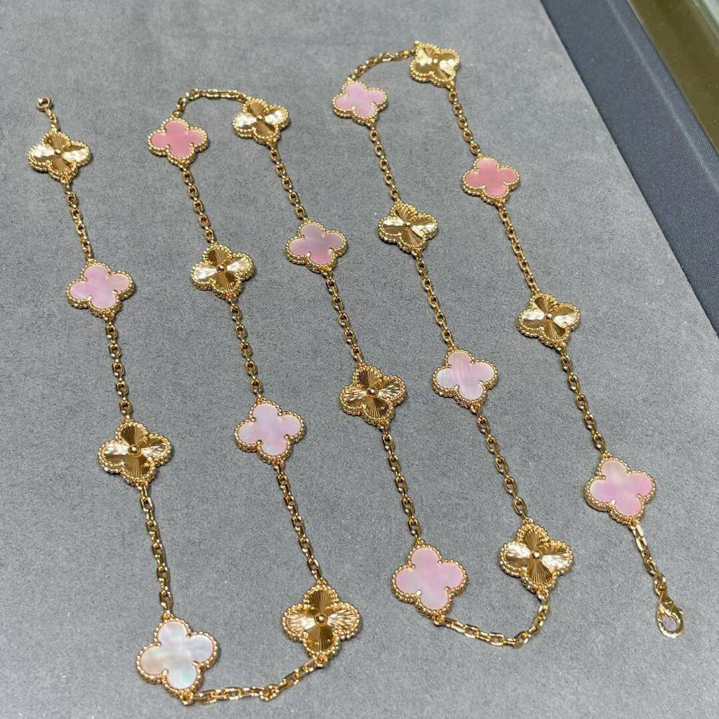 [Lumi Jewels]CLOVER 20 MOTIFS LASER PINK MOP NECKLACE