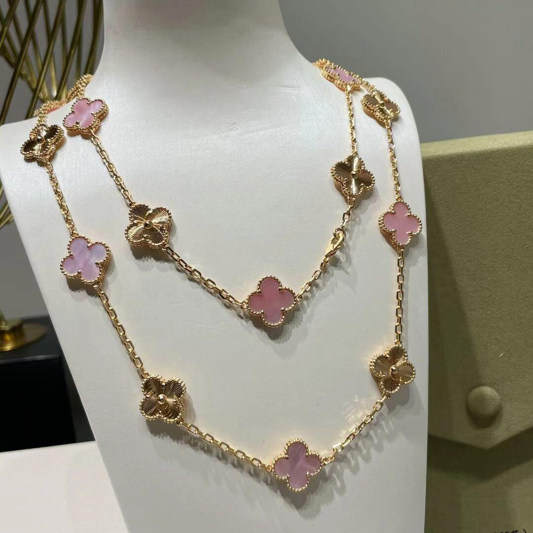 [Lumi Jewels]CLOVER 20 MOTIFS LASER PINK MOP NECKLACE