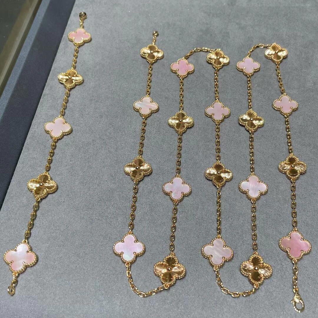 [Lumi Jewels]CLOVER 20 MOTIFS LASER PINK MOP NECKLACE