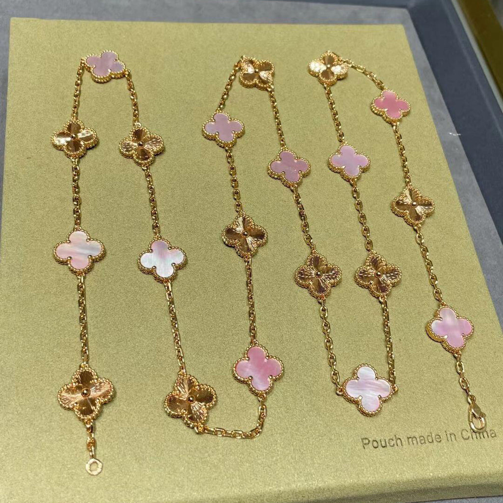 [Lumi Jewels]CLOVER 20 MOTIFS LASER PINK MOP NECKLACE